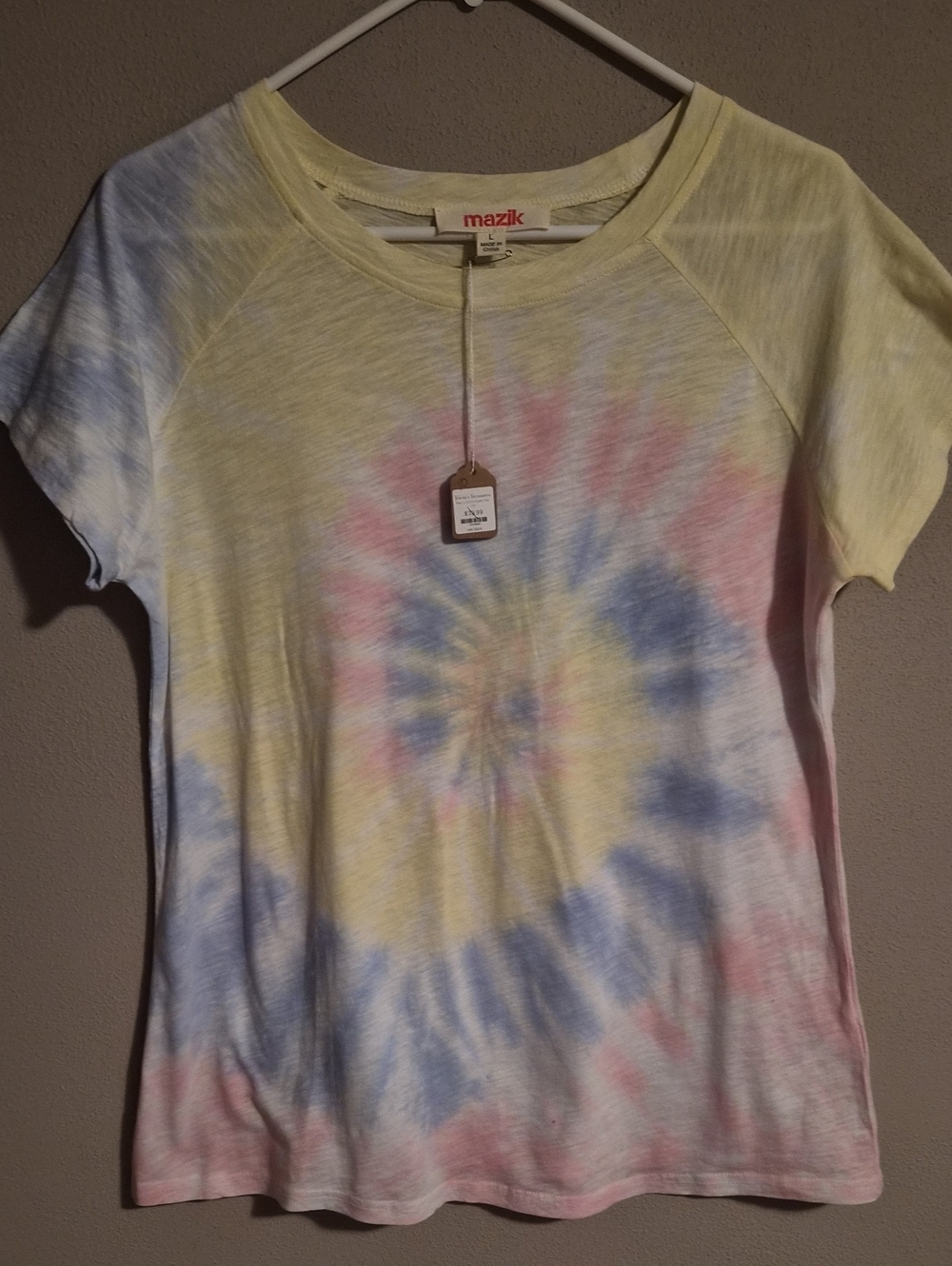 Mazik Women's Pastel Spiral Tie-Dye Short Sleeve Tee - Yellow, Blue, Pink
